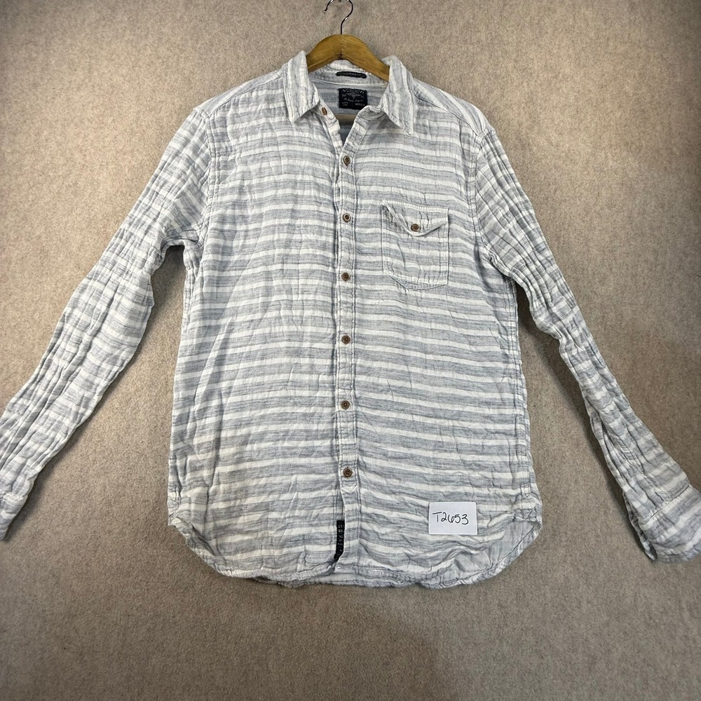 Lucky Brand Black Label Mens Medium California Fit Striped Gauze Shirt Blue